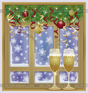 New year snow window, vector illustration - vector image