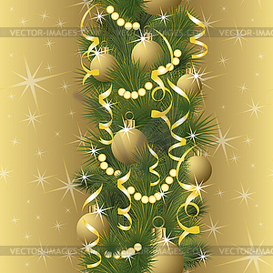 Seamless pattern. Golden winter banner with xmas balls, - vector clip art