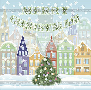 Merry Christmas holiday card, vector illustration - vector image