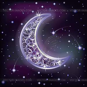 Серебряная луна и ночь звездное небо, векторные иллюстрации - изображение в векторе