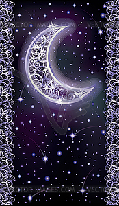 Holidays card with silver moon, vector illustration - vector image