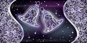 Happy new  year card with xmas silver bells, vector  - vector image