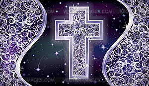 Holiday wallpaper with silver cross, vector - vector image