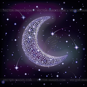 Starry moon in night sky, vector illustration - vector clipart
