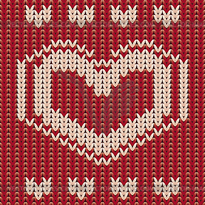 Happy valentines day background with knitted heart - vector image