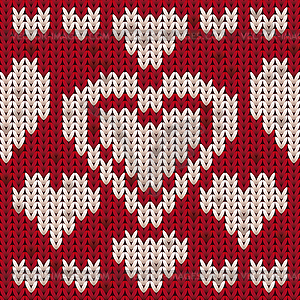 Valentines day knitted hearts, vector illustration - vector image