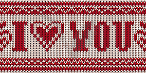 Valentines day knitted banner, vector illustration - vector image