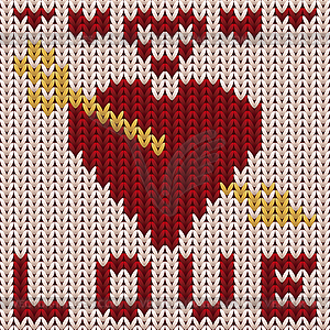 Amazing knitted love heart. Knitting texture. vector  - vector image