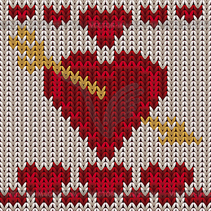 Knitted love heart. Knitting texture. vector  - vector image