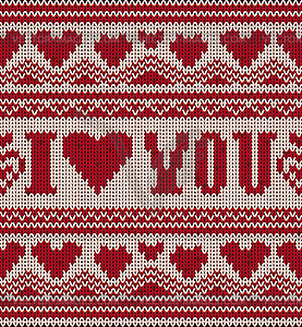 Valentines day knitted background, vector illustration - vector clipart