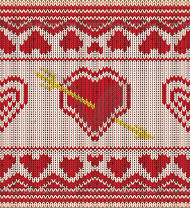 Greeting valentines day knitted card, vector - vector clipart