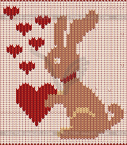 День Святого Валентина открытки, трикотажные кролик с сердцем - иллюстрация в векторном формате