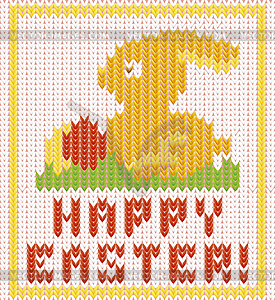 Happy Easter knitted bunny card,vector illustration - vector clip art