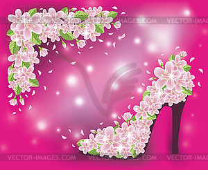 Spring sakura shoes postcard, vector illustration - vector clipart / vector image