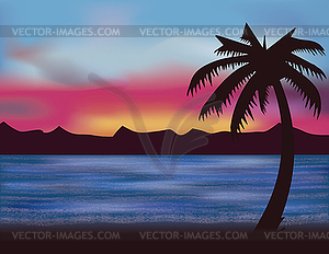 Evening sea banner, vector illustration - vector image