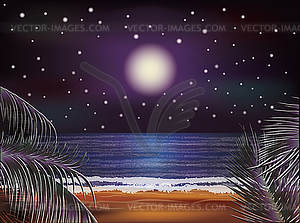 Night sea banner, vector illustration - vector clipart