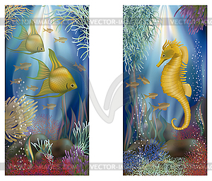 Underwater banners with tropical fish, vector  - vector clipart