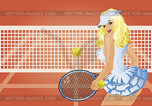 Beautiful tennis player on the tennis court wallpaper,  - vector clip art
