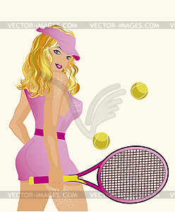 Young beautiful tennis player, vector illustration - vector image