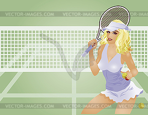 Young  tennis player on the tennis court, vector - vector clipart