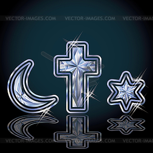 Diamond symbols Judaism, Christianity, Islam, vector - vector image