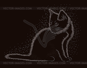 Little fluffy cat black and white, vector illustration - vector image