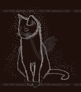 Little cat black and white, vector illustration - vector clipart