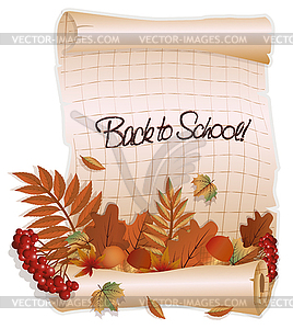 Назад к школьному знаменю с листьями, в старом стиле - иллюстрация в векторе