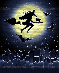 Happy Halloween witch card, vector illustration - color vector clipart