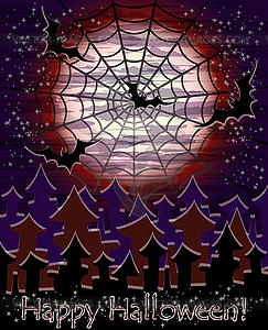 Happy Halloween spiderweb card, vector illustration - color vector clipart