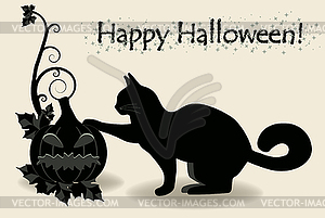 Happy Halloween black cat, vector illustration - vector clip art