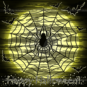 Happy Halloween card with spider, vector illustration - vector image