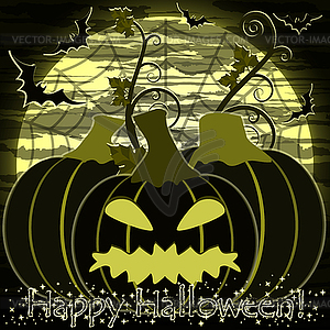 Happy Halloween card with pumpkin, vector illustration - vector image