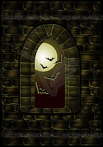 Medieval window in the magic castle. Happy halloween  - vector clip art