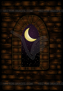 Medieval window in castle. Happy halloween background,  - vector image