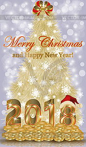 Merry Christmas and Happy New 2018 Year golden coins - vector image