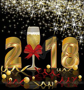 Happy New 2018 year golden postcard, vector  - color vector clipart