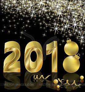 Happy New 2018 year golden card, vector illustration - vector image