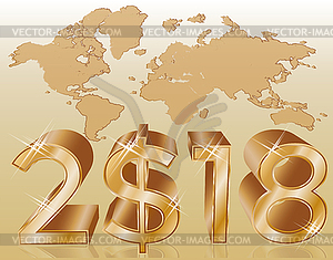 Golden new 2018 dollar year, vector illustration - vector image