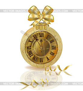 С Рождеством и Новым годом золотые часы изолированы - графика в векторном формате