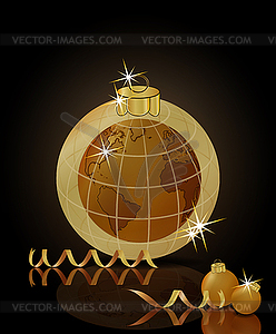 С Рождеством и Новым годом, золотая планета xmas - векторизованное изображение клипарта