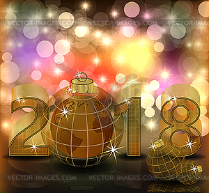 Merry Christmas & Happy New 2018 year golden planet - vector image