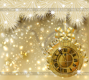 Happy New year card  with golden clock, vector illustra - vector image