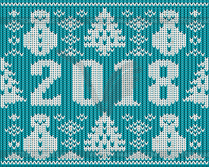 Merry Christmas and New 2018 Year knitted card, vector  - vector clipart