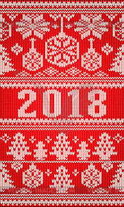 Merry Christmas Happy New 2018 Year holidays knitted - vector clipart