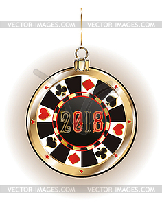 Poker new 2018 year golden chip, vector illustration - vector clipart