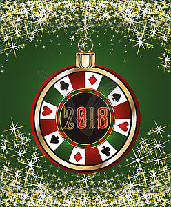 Poker casino chip, new year 2018. vector illustration - vector image