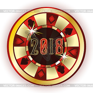 Casino poker chip, new 2018 year, vector illustration - vector image