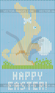 Happy Easter knitted bunny greeting card , vector illus - vector clip art