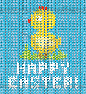 Happy Easter knitted chicken card , vector illustration - vector image